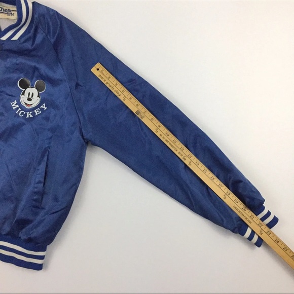 Vtg 80s Mickey Mouse Varsity Jacket Disney Nylon Satin Coaches USA Chalk Line M - Picture 9 of 13